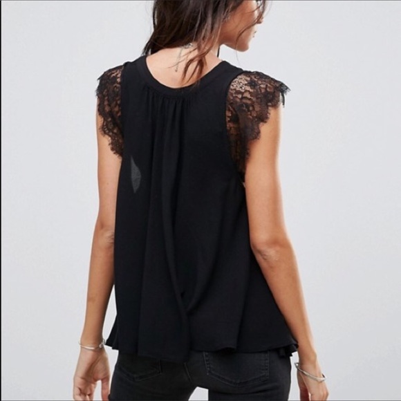Free People Black Lovin’ on you Top lace detail XS Extra Small - Picture 5 of 6